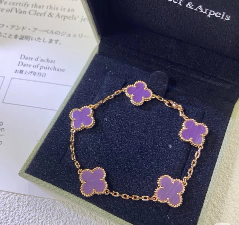 Van Cleef & Arpels Alhambra-Style Purple Violet Five-Motif Necklace
