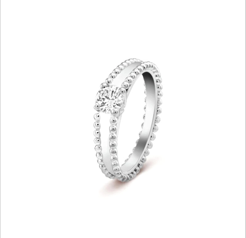 Van Cleef & Arpels Perlée-Style Single-Stone Ring in Gold-Plated Yajin Alloy, Sizes 6–8