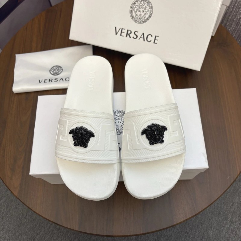 Versace White Slides: Casual Pool-Slide Style With TPU Construction and a Medusa Emblem