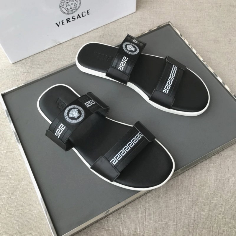Versace Double-Strap Slides With Logo Webbing and a Rubber Outsole