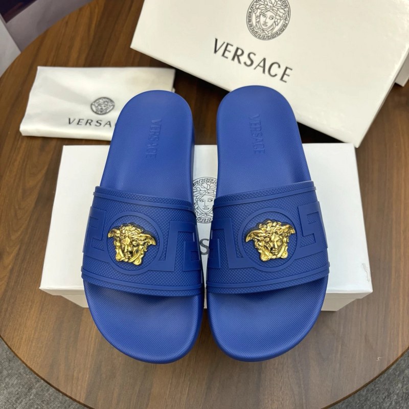 Versace Blue Slides: TPU Sole and Upper, Listed in a Wide EU Size Run