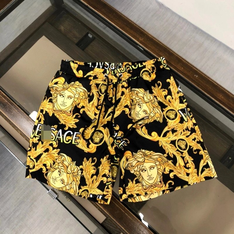 Versace Gold Graphic Polyester Shorts With a Straight Leg, in S–5XL