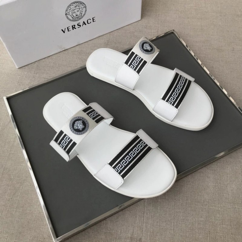 Versace Gray Double-Strap Slides With a Molded Rubber Outsole