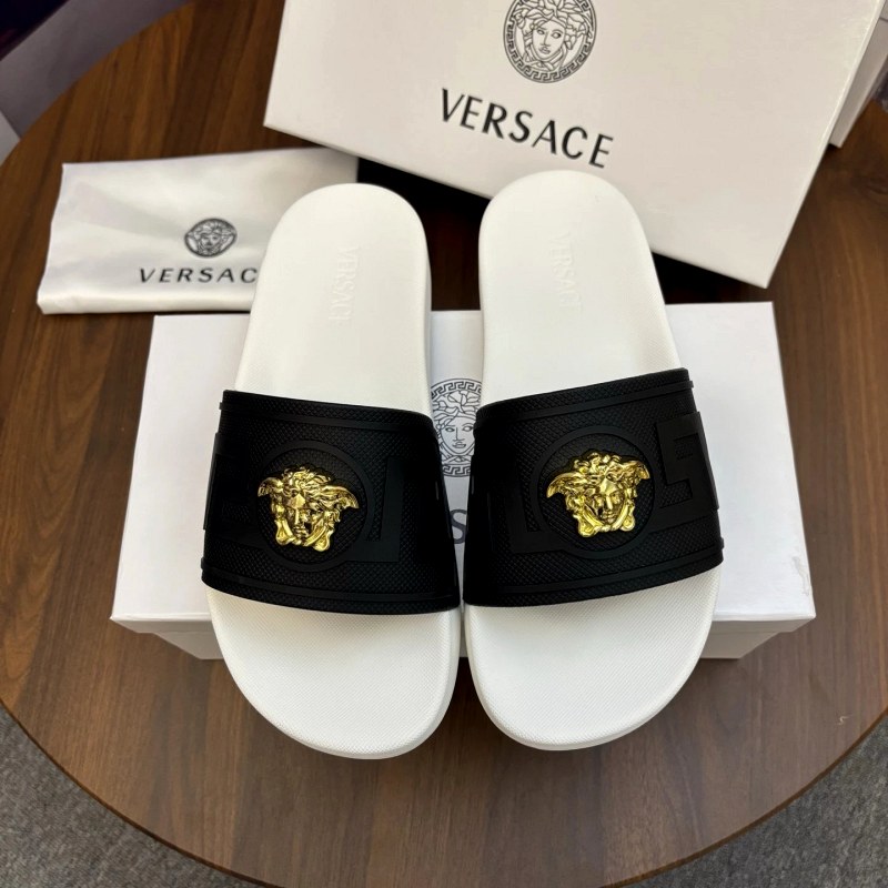 Versace White Slides in a Casual Pool-Style Build with a TPU Outsole