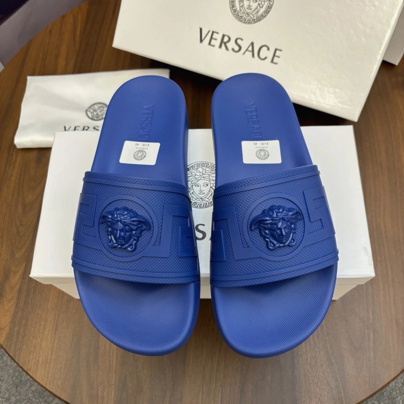 Versace Blue Slides: A Casual TPU Slide in a Wide Size Run