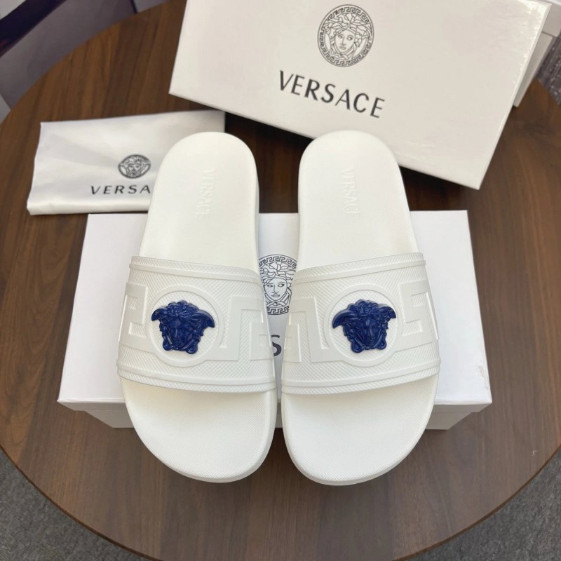 Versace White Slides in a Casual Slide Build with a TPU Outsole