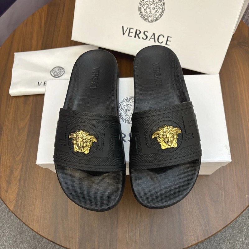 Versace Black Slides in a Casual Silhouette with a Contoured Footbed and TPU Upper