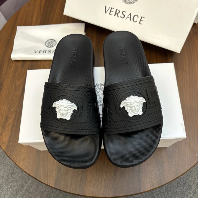 Versace Black Slides in a Casual TPU Build with a Wide Size Run