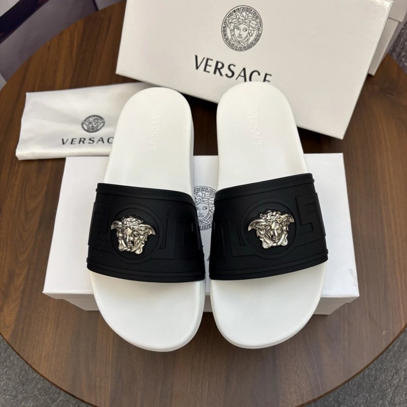 Versace White Slides with a TPU Outsole, Listed Across a Wide EU Size Range