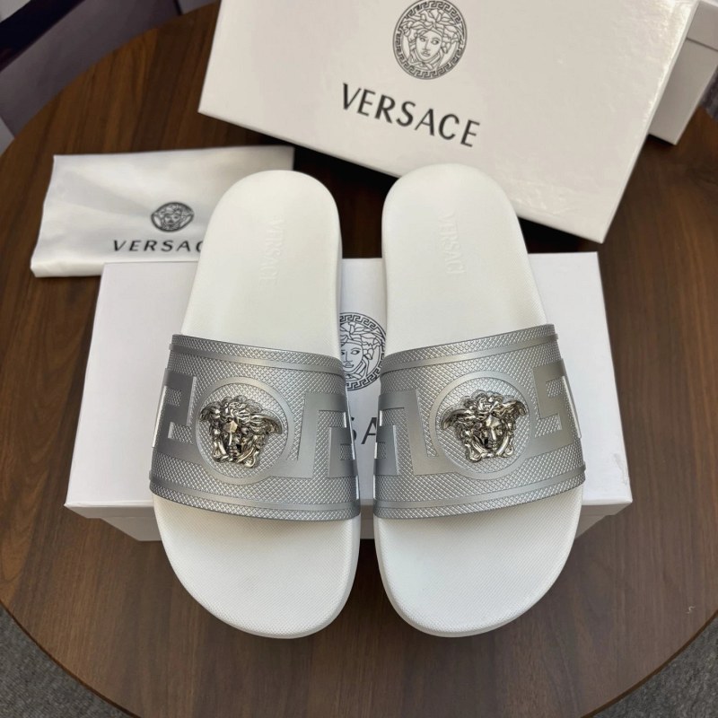 Versace White Slides: Casual TPU-Soled Design in a Wide Size Run