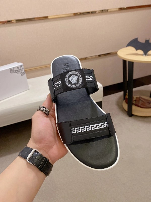 Versace Gray Slides in a Casual Slip-On Build, Reported True to Size