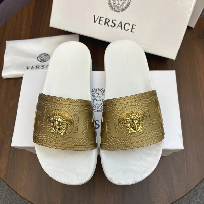 Versace White Slides with a TPU Outsole, Listed to Size 46