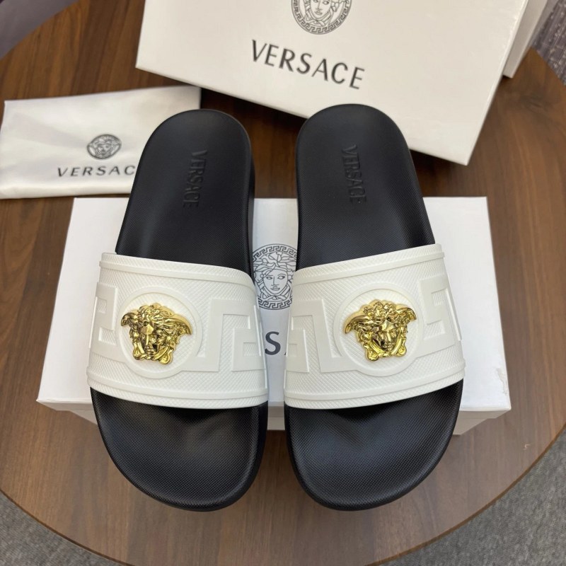 Versace Gray Slides in a Casual Slip-On Build With a TPU Outsole