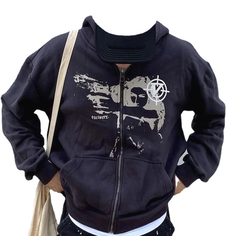Vicinity Black Hoodie: A Relaxed Full-Zip Fleece-Backed Layer