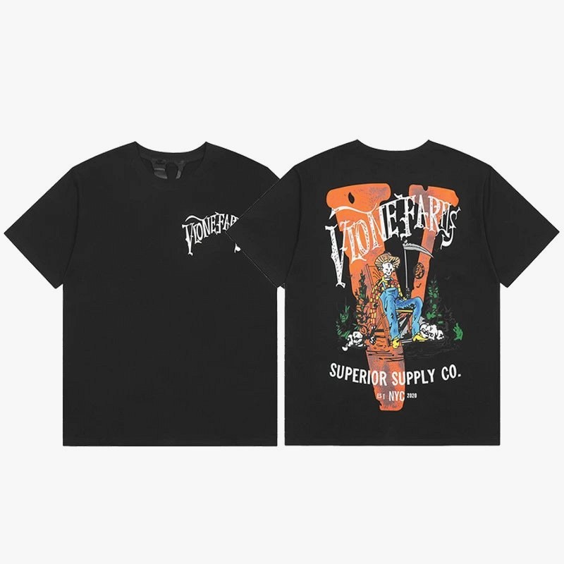 Vlone Black Letter-Print Cotton Tee in a Loose Streetwear Cut