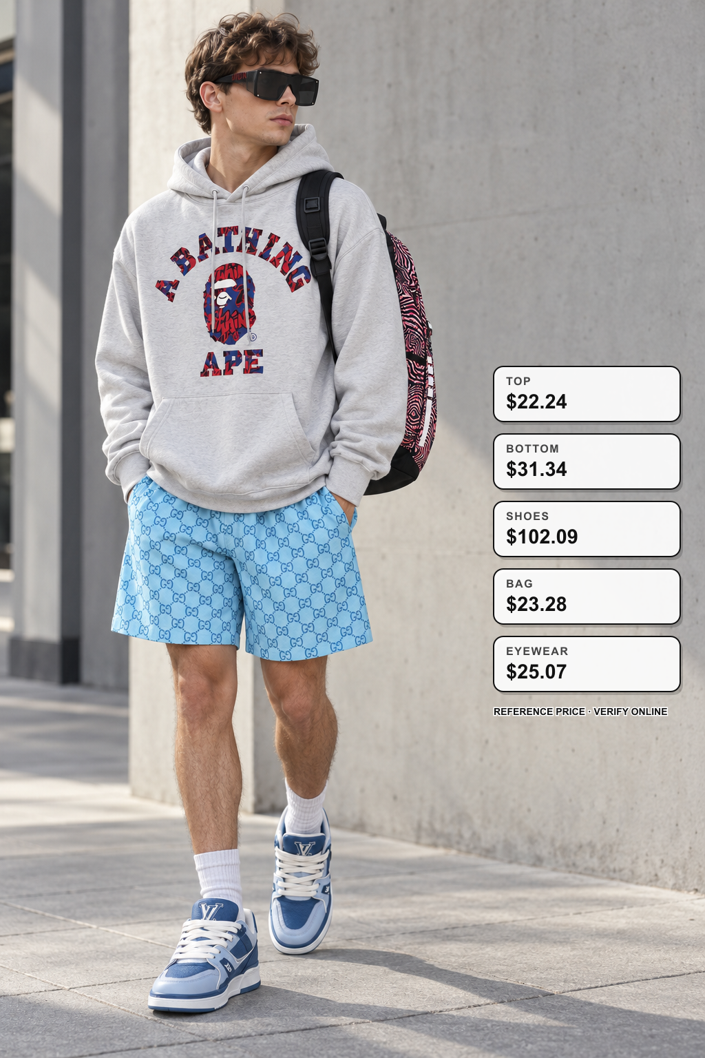 Full outfit styling visualization of a bape Shark Hoodie for cleaner street looks